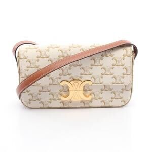 Celine Claude Triomphe Shoulder Bag Canvas Leather White Brown
